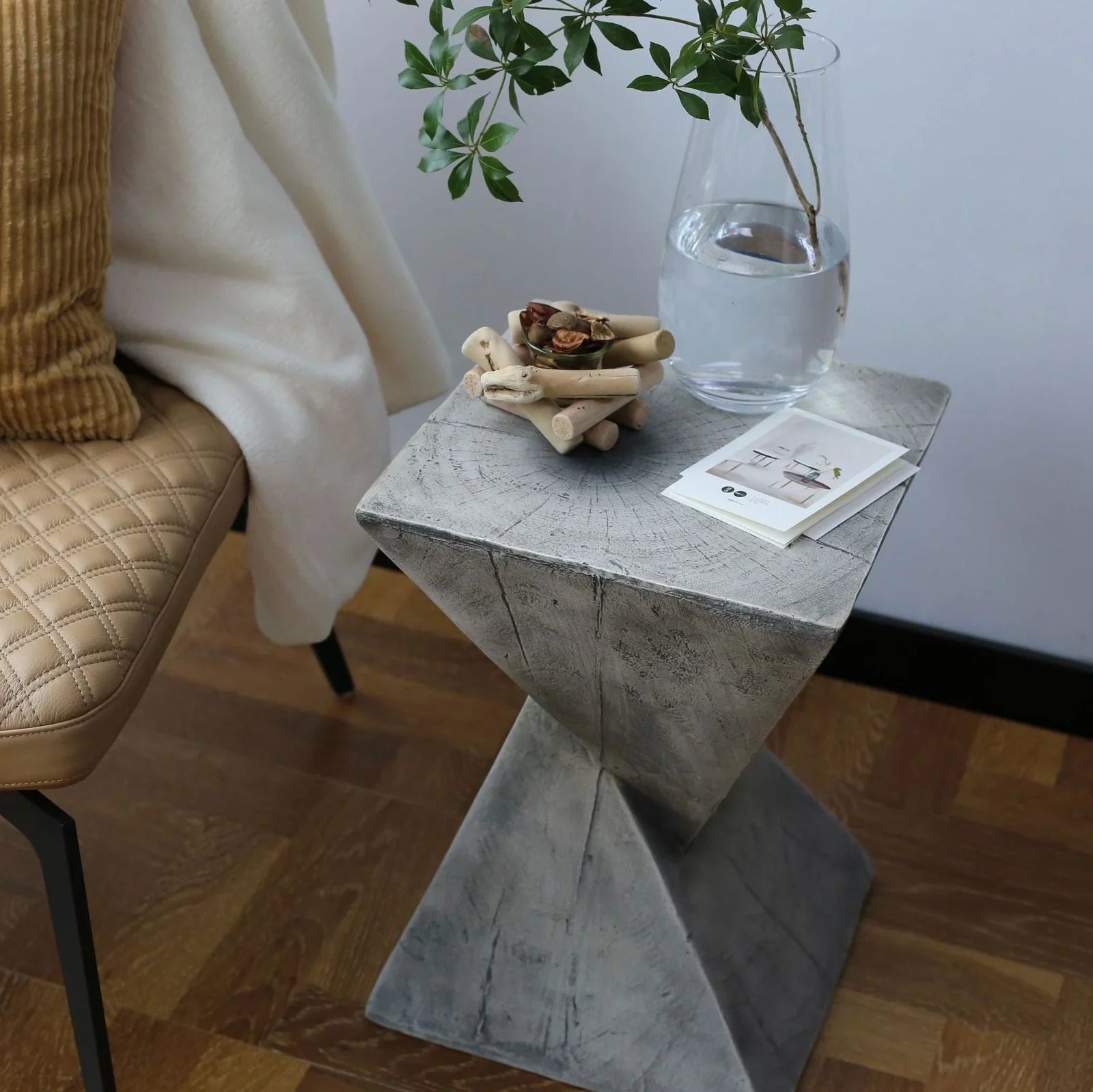 Nordic geometric coffee table with magnesium oxide surface measuring 32×46cm in black, grey, or wood finish