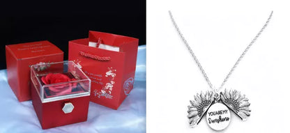 Rotating soap flower rose gift box with jewelry drawer in red, blue, lake blue, or pink