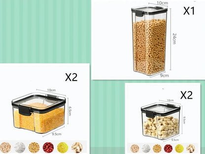 Square clear kitchen storage jar box for pantry organisation with cereals visible inside