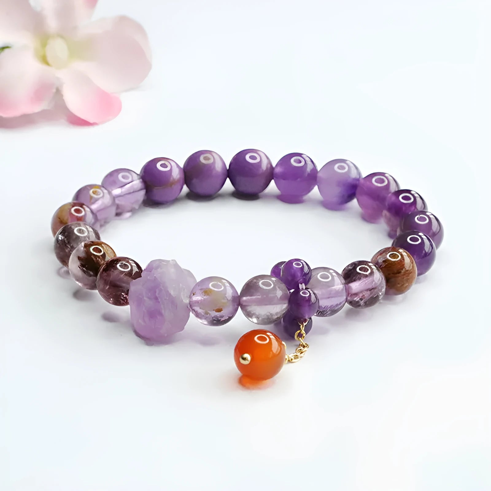 Natural nine purple amethyst red agate crystal bracelet Mori style 7-8mm beads