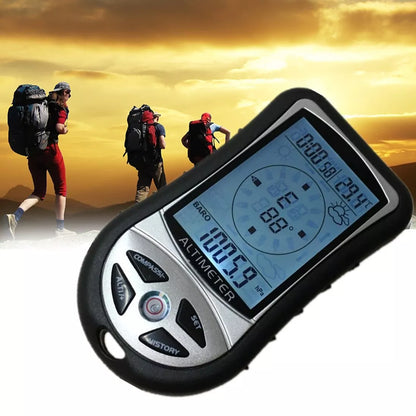 8-in-1 hand-held electronic altimeter with digital compass and barometer for outdoor adventures