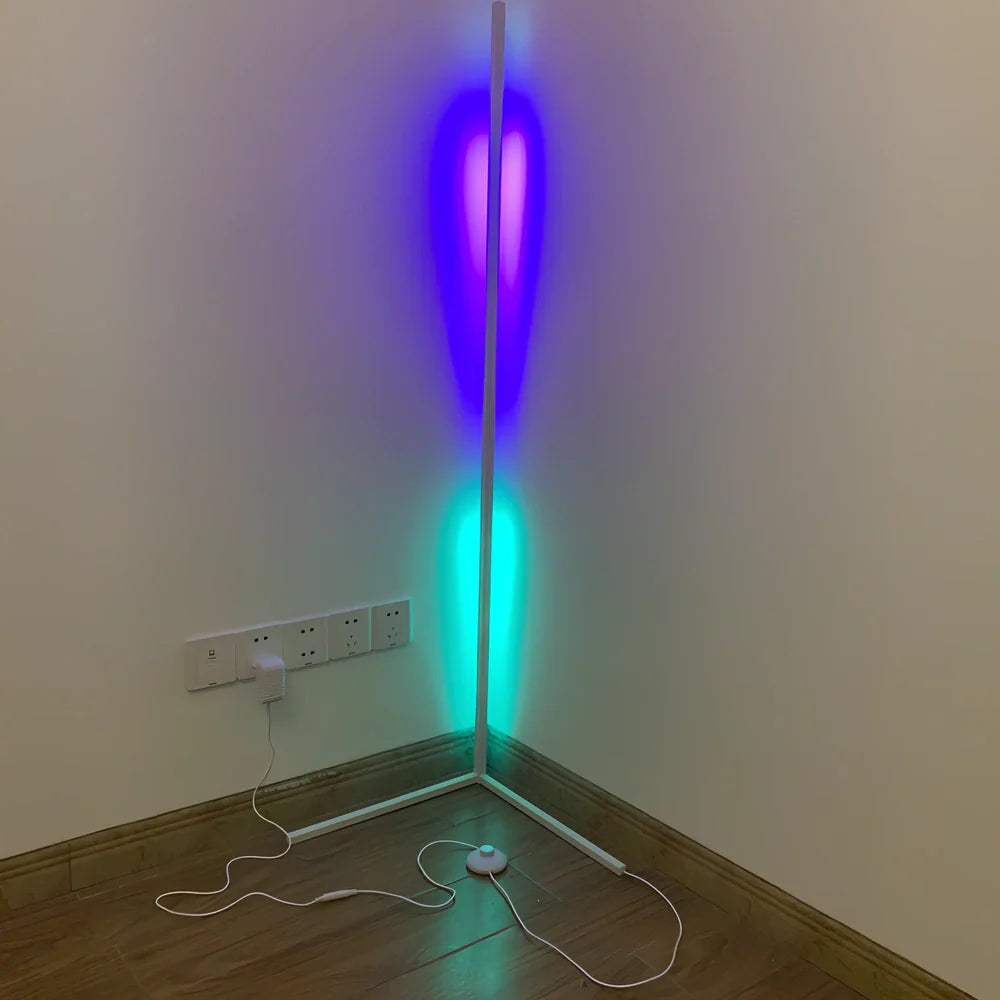 Corner floor lamp with aluminium alloy shade measuring 140cm height and 40cm diameter