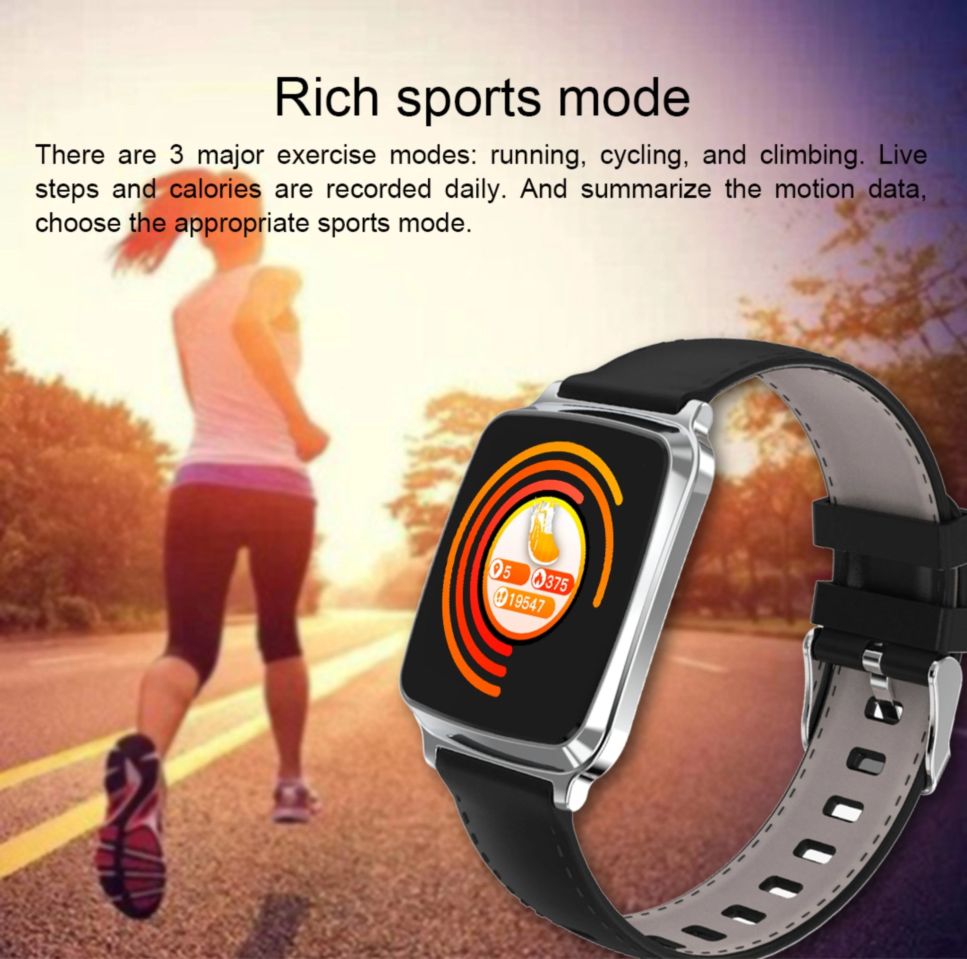 M8 smart bracelet showing zinc alloy body with 2.5D tempered glass screen displaying heart rate data