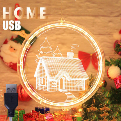 Elegant 3D hanging Christmas lamp with various festive designs, including bells, snowflakes, and Christmas trees.