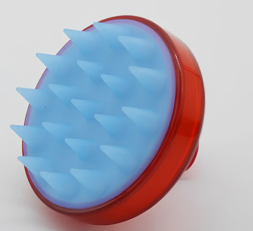 Black silicone shampoo brush with hook design measuring 8x8x7cm for scalp massage during hair washing