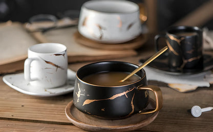 White ceramic coffee mug with double-wall construction showing cross-section insulation detail