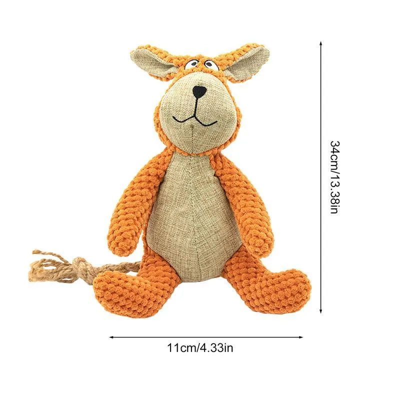 Dog plush squeaky toy animal shaped interactive chew toy for teeth cleaning bite-resistant cotton filled pet supplies in donkey, elephant, orangutan, or rabbit design options