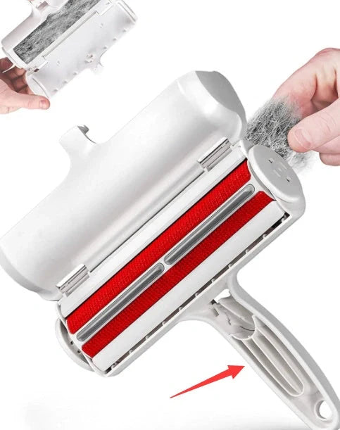 ABS pet hair remover tool in red and blue for efficient cleaning of furniture and carpets