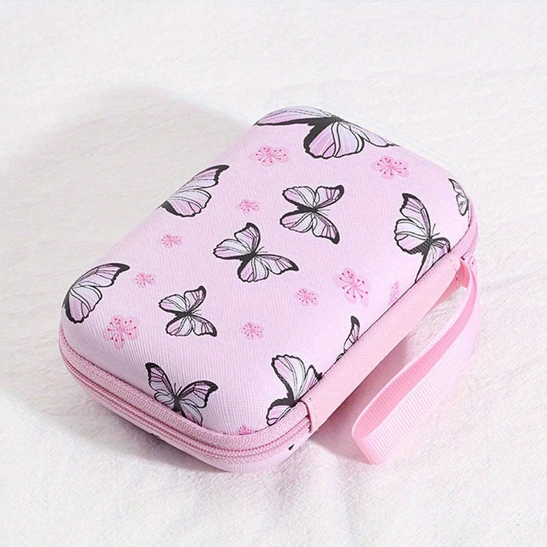 Square hard shell EVA cable storage bag with zipper, 11x8x4cm dimensions, showing Bunny Plaid design variant