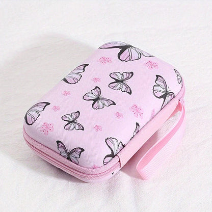 Square hard shell EVA cable storage bag with zipper, 11x8x4cm dimensions, showing Bunny Plaid design variant