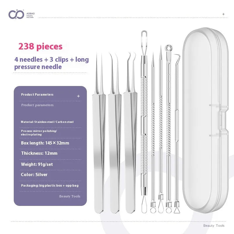 4-piece silver metal acne needle set for blackhead extraction with ultra fine pointed tips