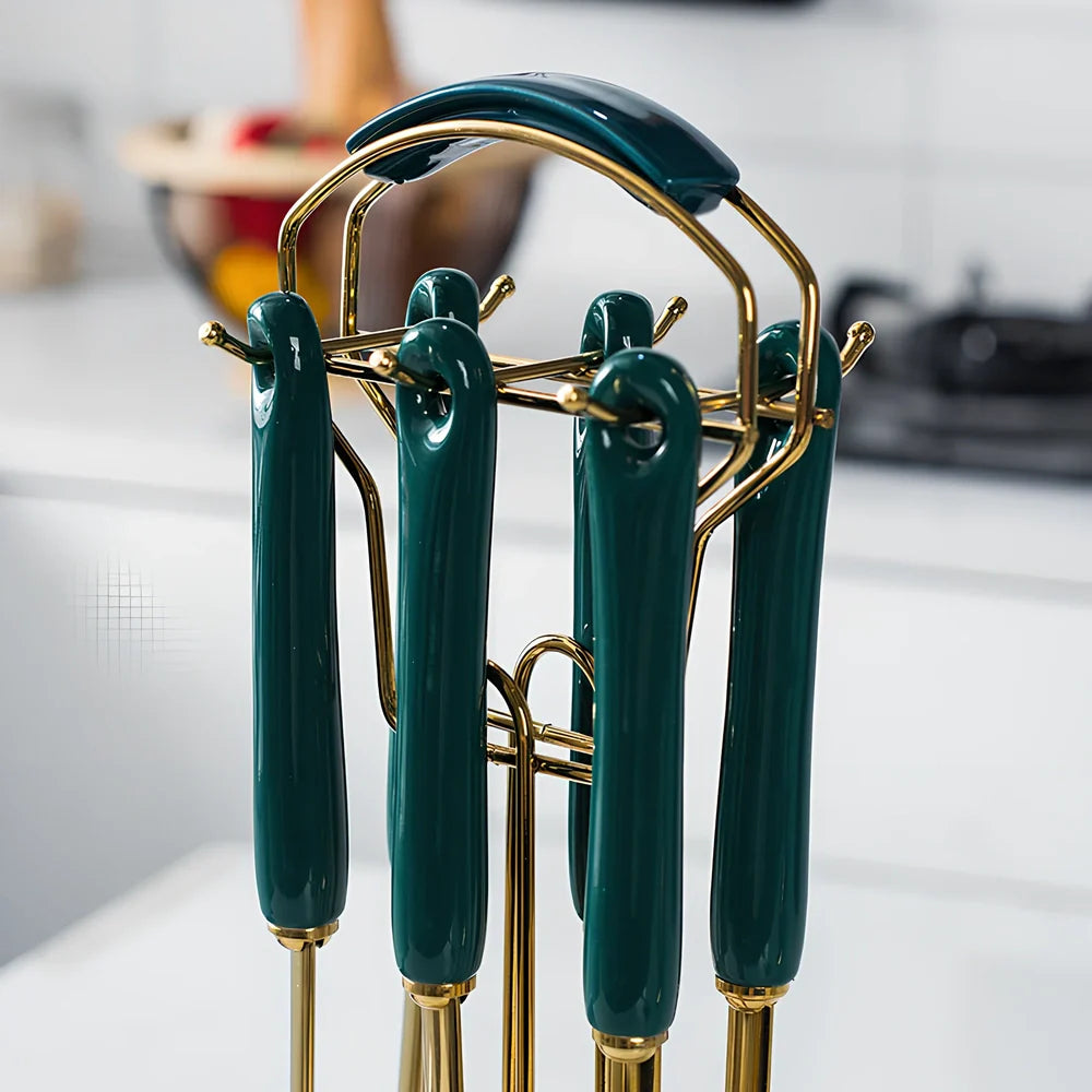 16-piece porcelain dinnerware set with stainless steel cutlery in blue and green options