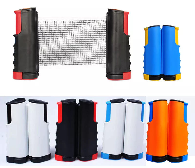 Retractable and portable table tennis racket set with anti-adhesive rubber, includes rackets, balls, net, and bag