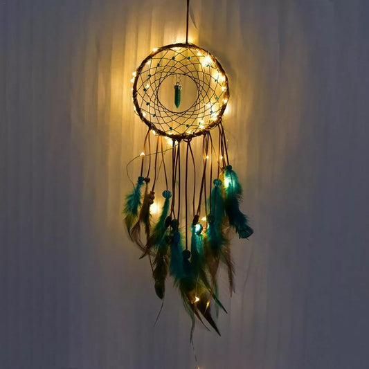 Handmade turquoise dream catcher with feathers and iron ring