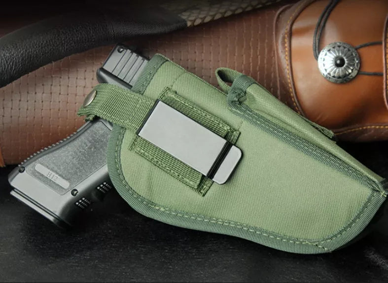 Universal Outdoor Tactical Holster in green, made from durable nylon, dimensions 10.5cm x 19cm