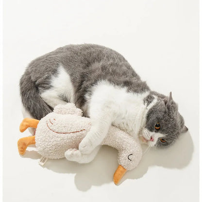 Fox and duckling plush pet chew toys made from soft teddy velvet fabric.