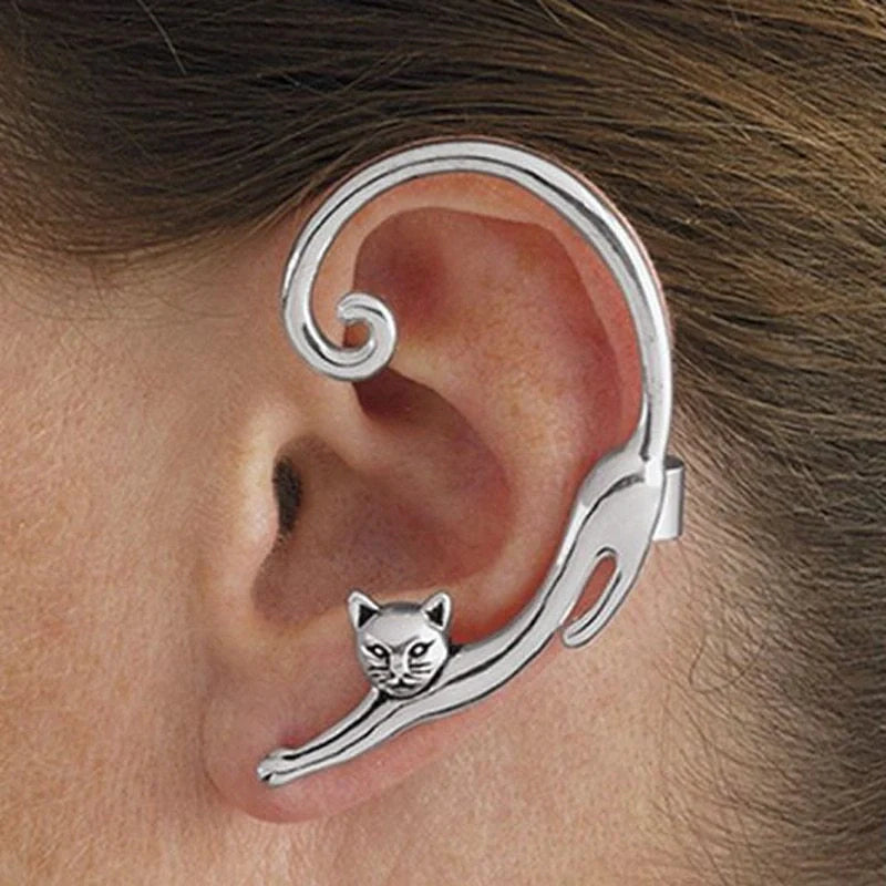 Stylish cat ear cuff earring with punk rock inspired design in black, gold, and silver colors