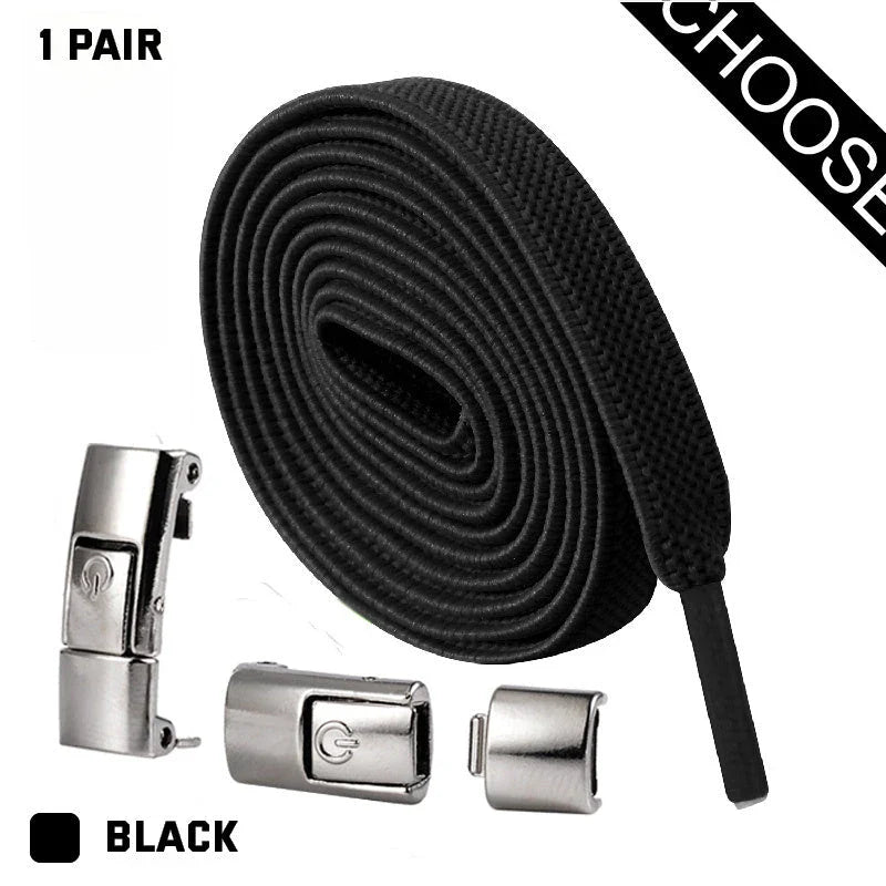 Slip-on shoelaces with elastic lock, available in a variety of colors for comfortable, no-tie shoe fastening