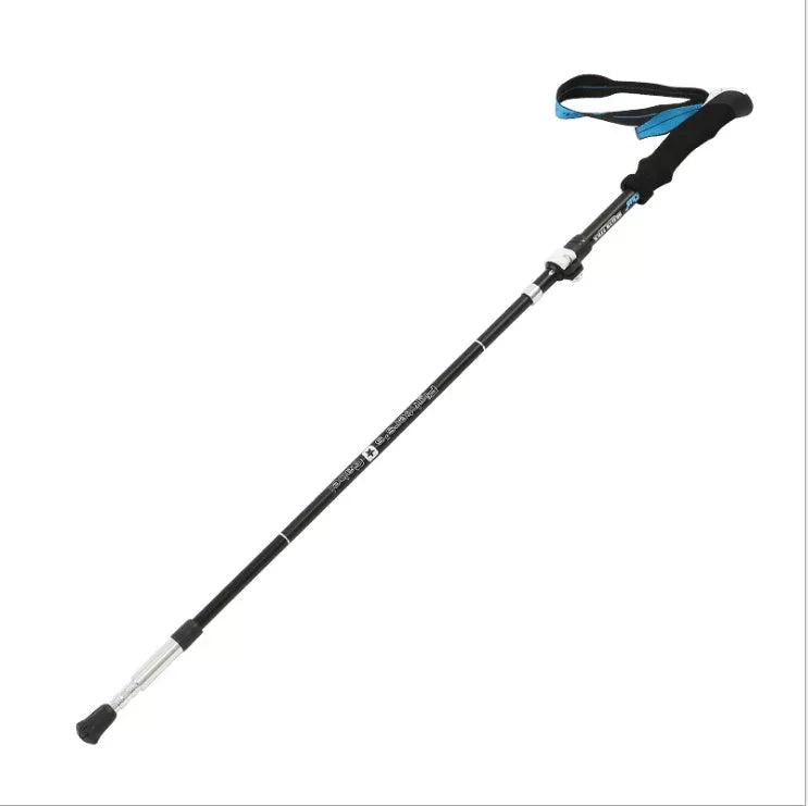Adjustable folding telescopic trekking pole in black yellow and black blue
