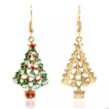 Christmas Tree Shaped Ear Studs in KC Gold with artificial gemstone inlay