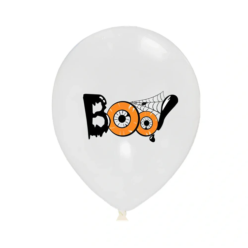Halloween balloon decoration set with 10 printed latex balloons showing ghost and skeleton designs