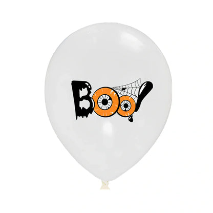 Halloween balloon decoration set with 10 printed latex balloons showing ghost and skeleton designs