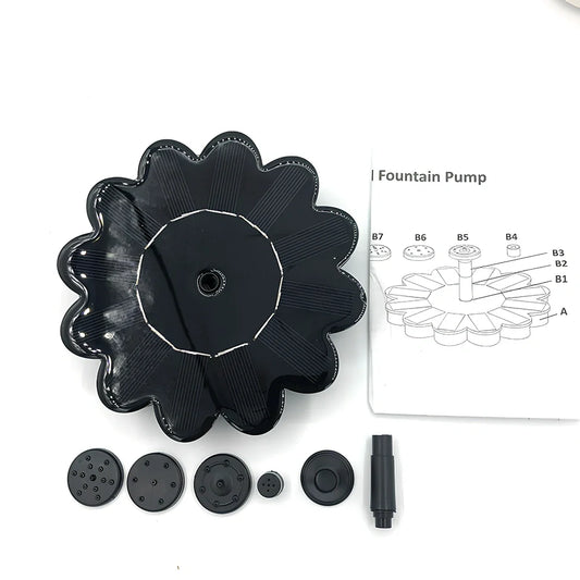 Black solar garden sprinkler with 160mm diameter panel showing adjustable 35-65cm spray height for plant watering