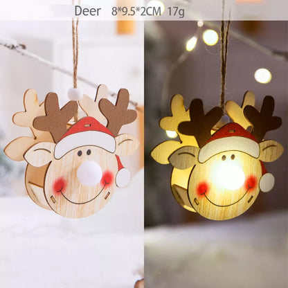 Handmade LED light wooden hanging pendants for Christmas decor in various designs