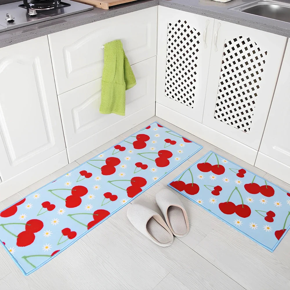 Kitchen non-slip mat with 10mm thickness showing textured surface and water-absorbent sponge lining