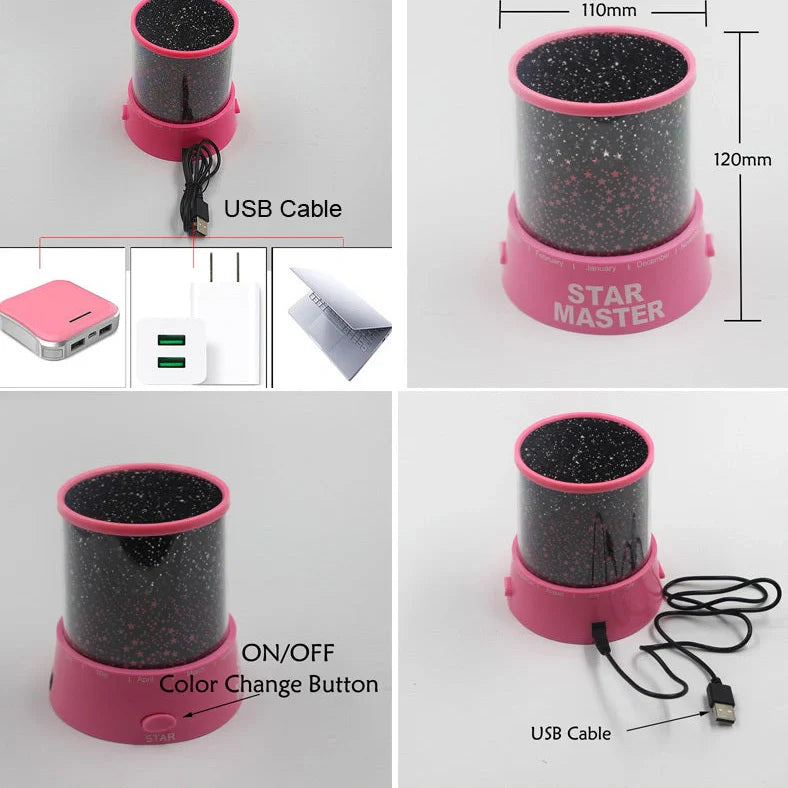 Round pink and purple starry sky LED night light with battery operation