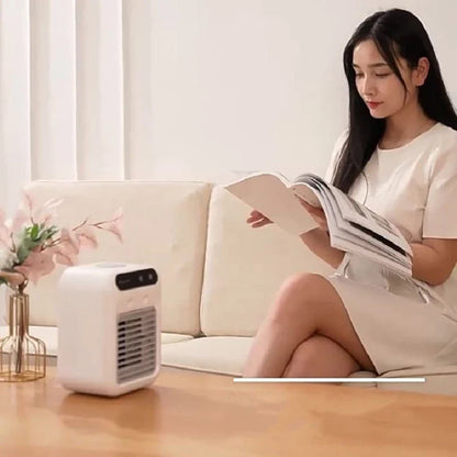 Portable air conditioner with water cooling and humidifying capabilities, ideal for indoor climate control in home, office, or car