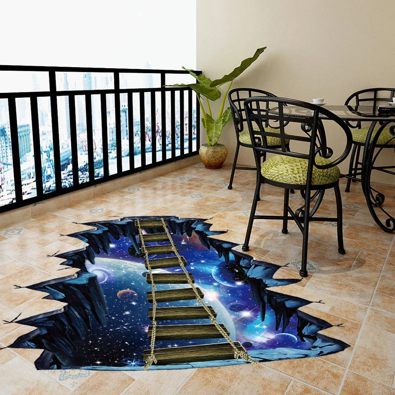 Vibrant 3D wall decal with a cosmic universe and suspension bridge design, perfect for home decor and customization