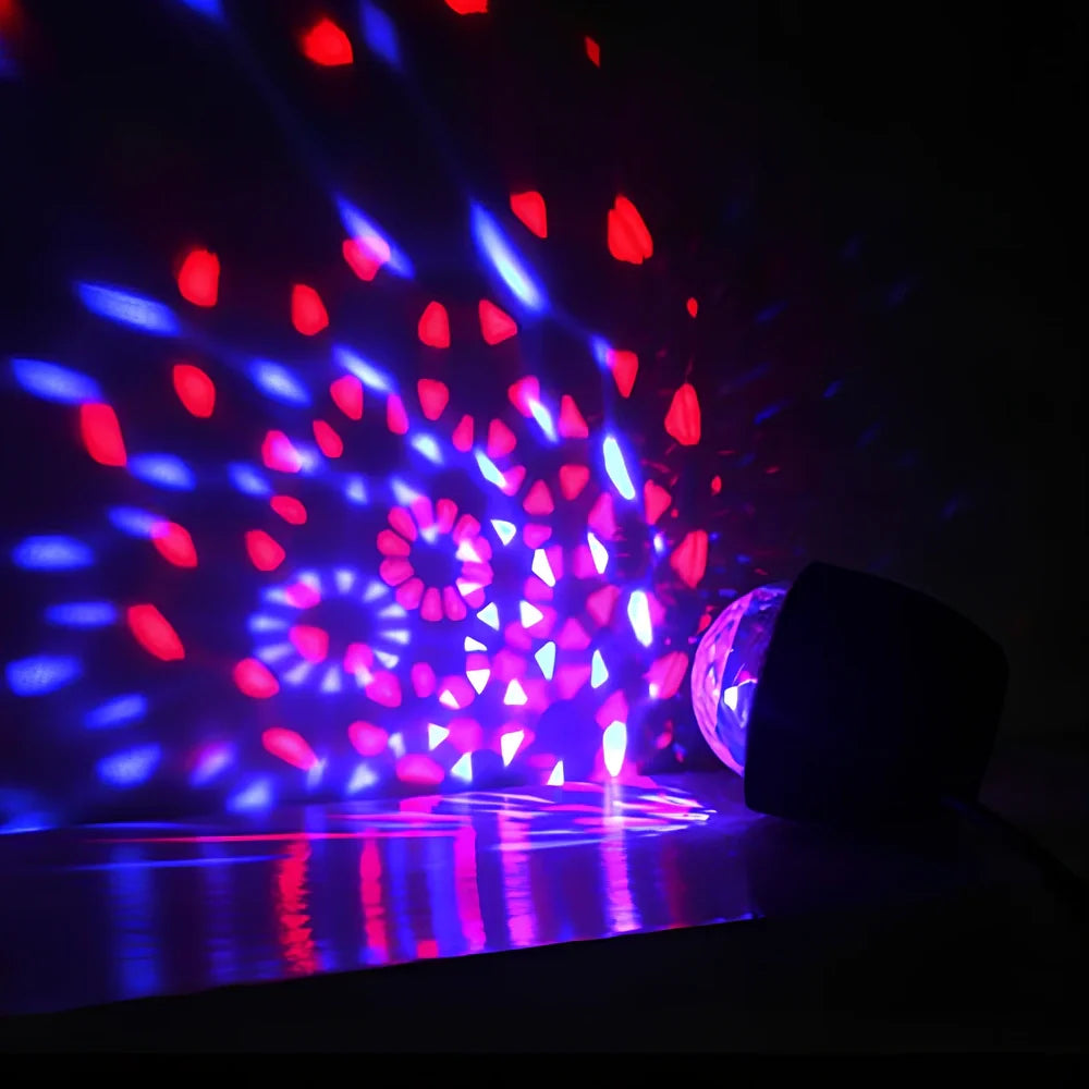 Mini USB voice activated crystal magic ball LED disco projector with 3 colour lights