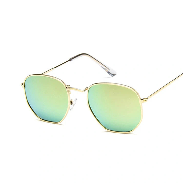 Women's hexagonal sunglasses with UV400 protection and alloy frame