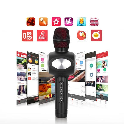 Yaerjia E108 wireless mobile microphone in black, gold, or pink colour with capacitive pickup and 5W speaker output