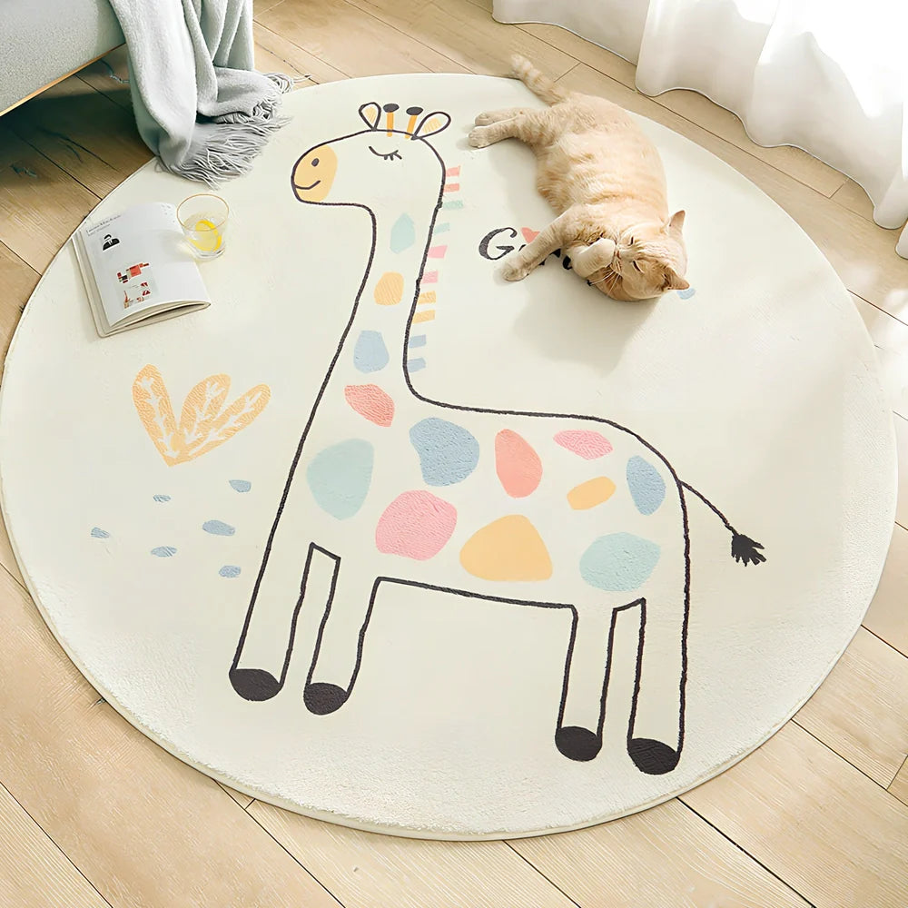 Cartoon thickened acrylic round table blanket in Cake Town pattern, 120cm diameter, white background