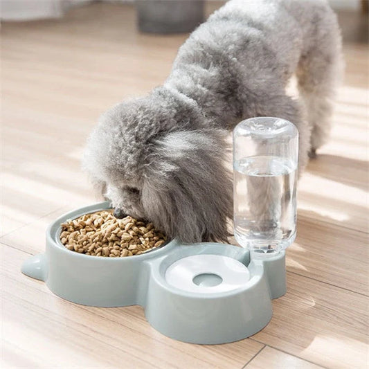 Automatic water refill dog bowl in vintage blue, smoke gray, and ancient pink colors