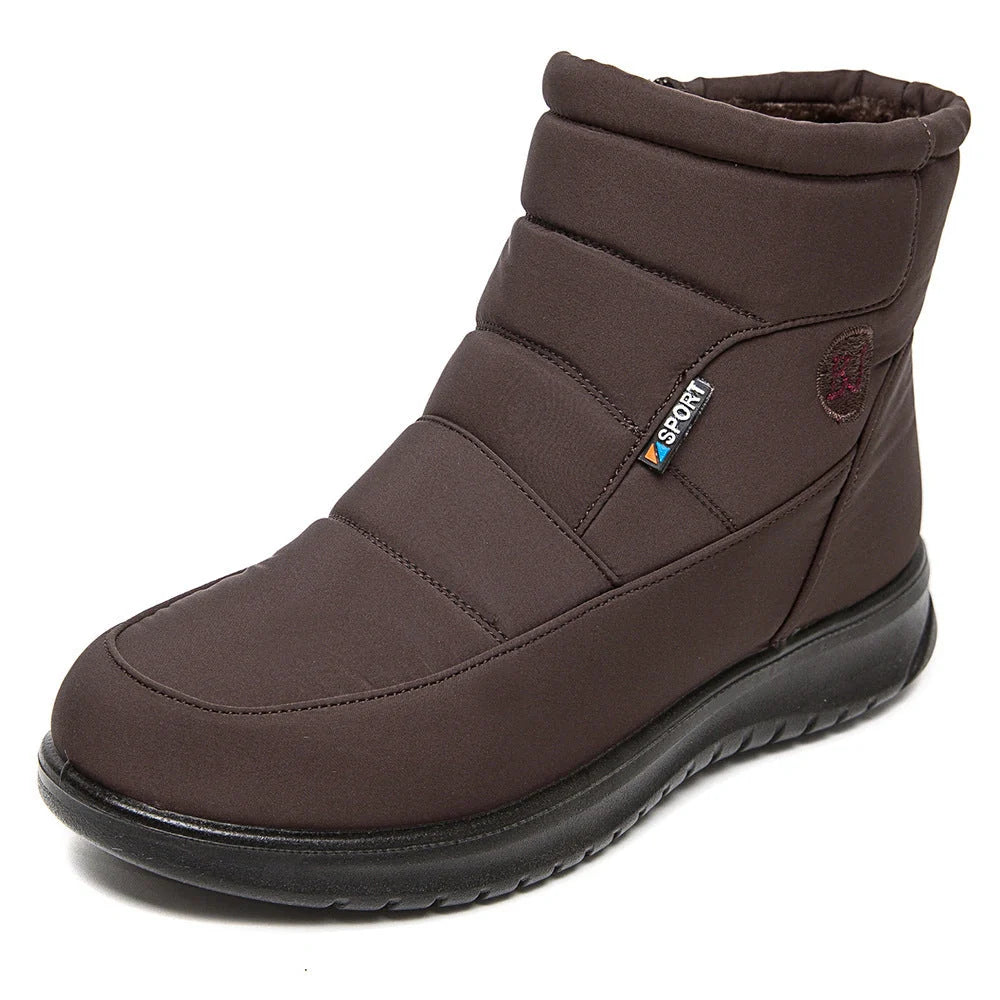 Women's waterproof non-slip winter ankle boots in red, black, and brown