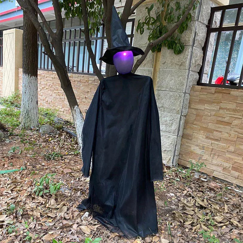 Halloween hanging ghost prop with red eyes, voice and touch activation, and 1.7m height option