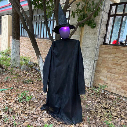 Halloween hanging ghost prop with red eyes, voice and touch activation, and 1.7m height option