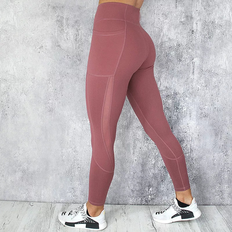 Women's high waist pocket leggings in solid colors with breathable fleece lining