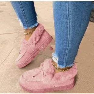 Women's cotton shoes with round toe, non-slip rubber sole, and velvet lining in multiple colours
