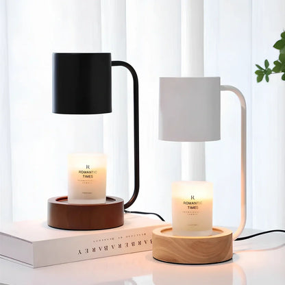 Bedroom aromatherapy lamp with wooden base and dimming control for smokeless wax melting