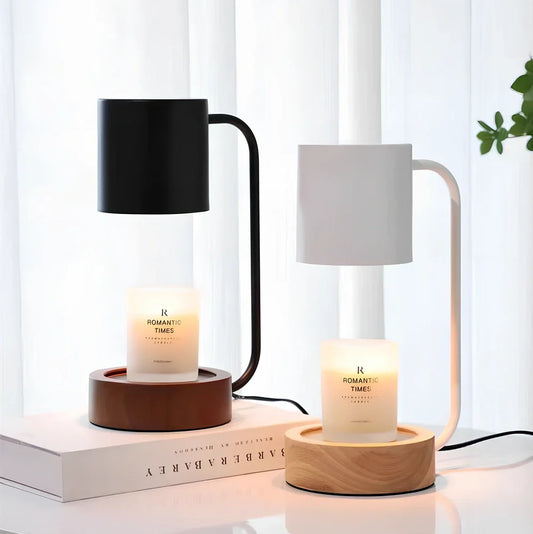 Bedroom aromatherapy lamp with wooden base and dimming control for smokeless wax melting