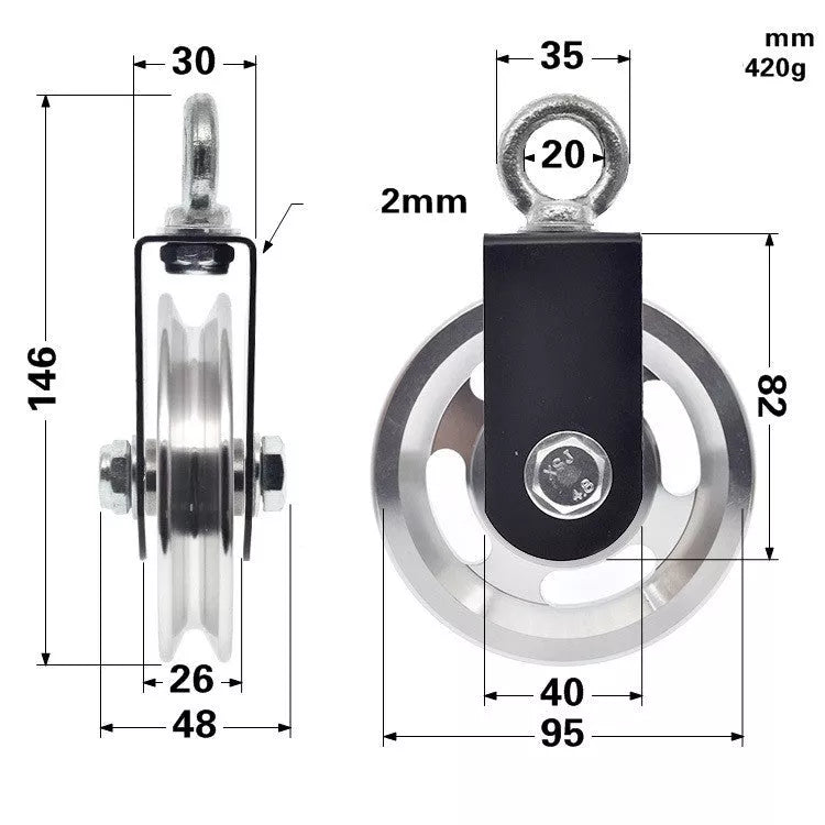 Aluminum alloy fitness equipment guide wheel with smooth pulley action