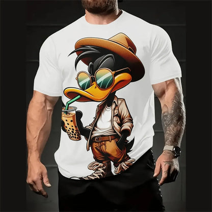 Men's loose fit casual shirt with cartoon 3D print design in thin linen blend fabric