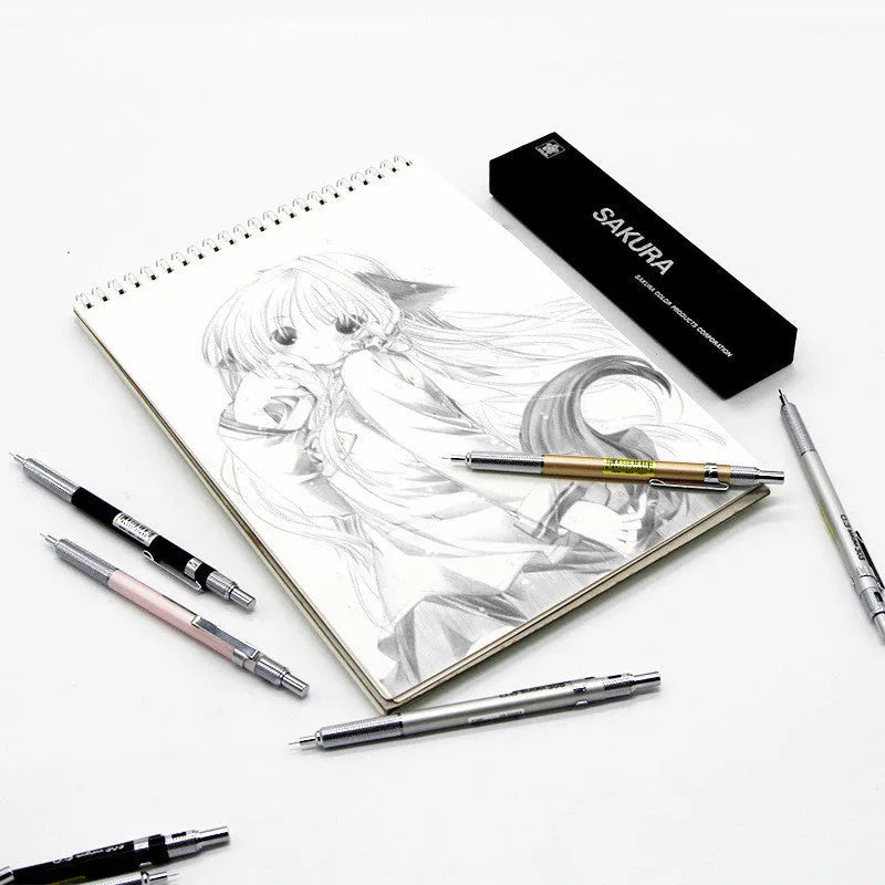 Japanese cherry mechanical pencil with metal rod mechanism in gold, silver, black, or pink colours