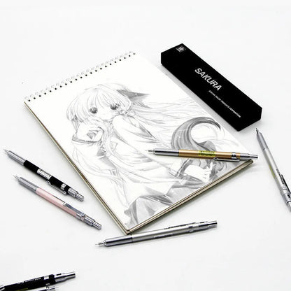 Japanese cherry mechanical pencil with metal rod mechanism in gold, silver, black, or pink colours