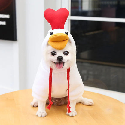 Two-legged hooded fleece dog outfits in various colors for autumn and winter wear