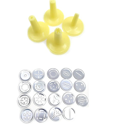 Stainless steel cookie press with 20 pattern discs for making uniform biscuits